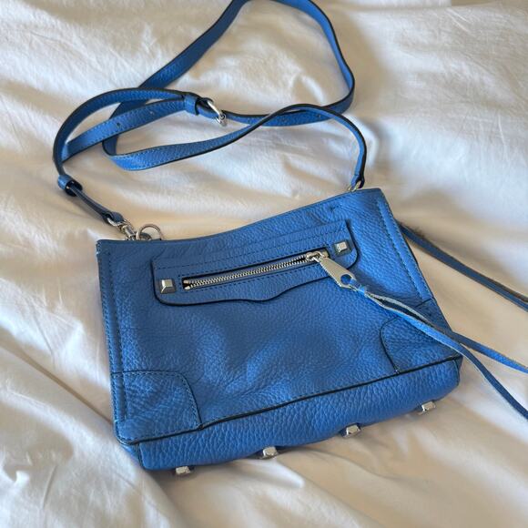Rebecca Minkoff Regan Crossbody Bag Blue Leather Satchel Purse Silver Hardware - Picture 6 of 8